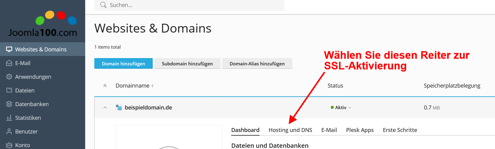 Joomla100 - Anleitung: So aktivieren Sie die SSL-Unterstützung für Ihre Domain Joomla100 - Anleitung: So aktivieren Sie die SSL-Unterstützung für Ihre Domain