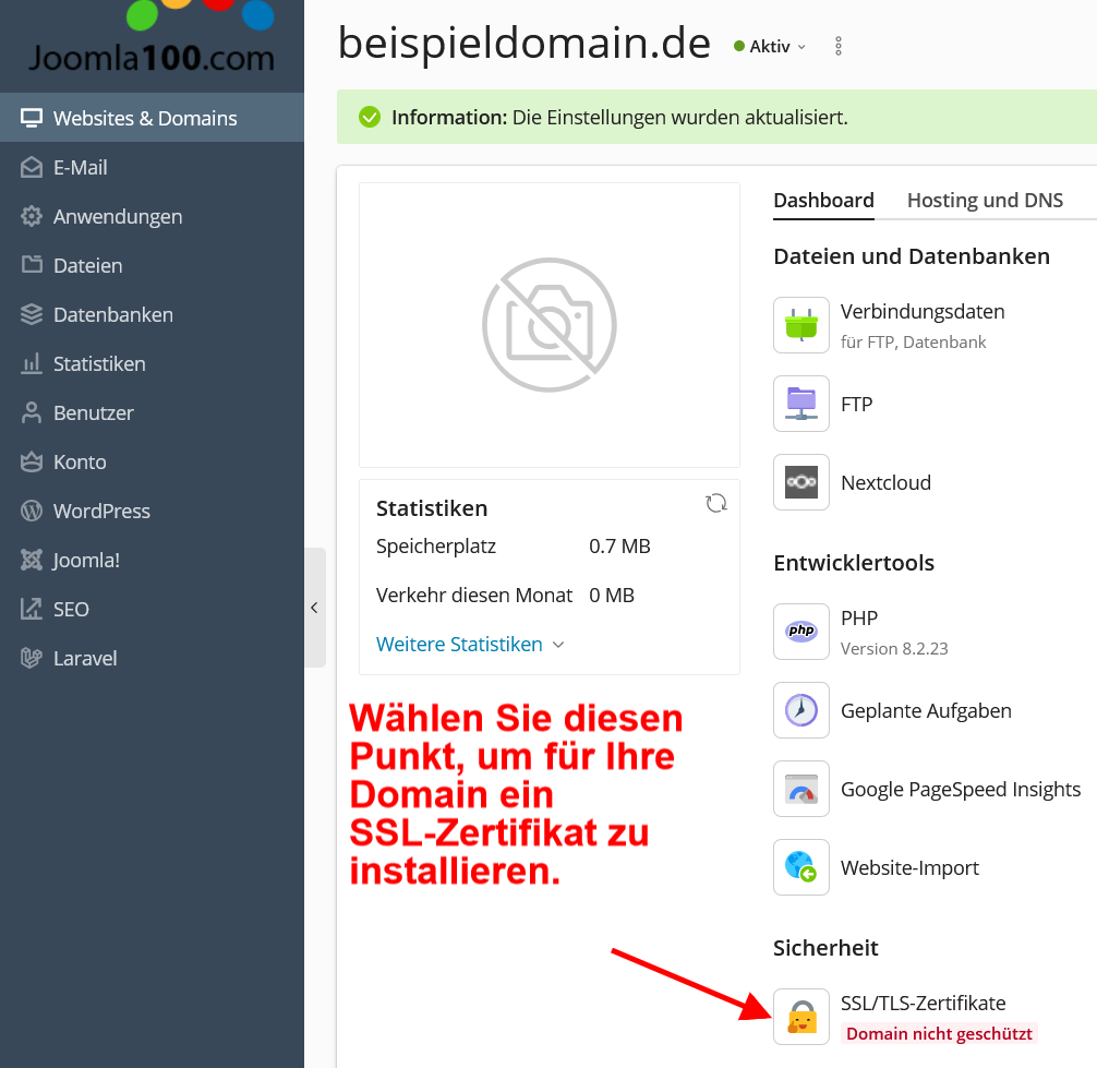 Joomla100 - Anleitung: weiterer Schritt zur Installation Ihres SSL-Zertifikats Joomla100 - Anleitung: weiterer Schritt zur Installation Ihres SSL-Zertifikats