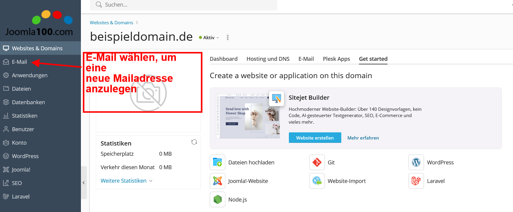 Joomla100 - Anleitung: Nächser Schritt bei der Einrichtung Ihrer Email-Adresse und Ihres Postfachs Joomla100 - Anleitung: Nächser Schritt bei der Einrichtung Ihrer Email-Adresse und Ihres Postfachs