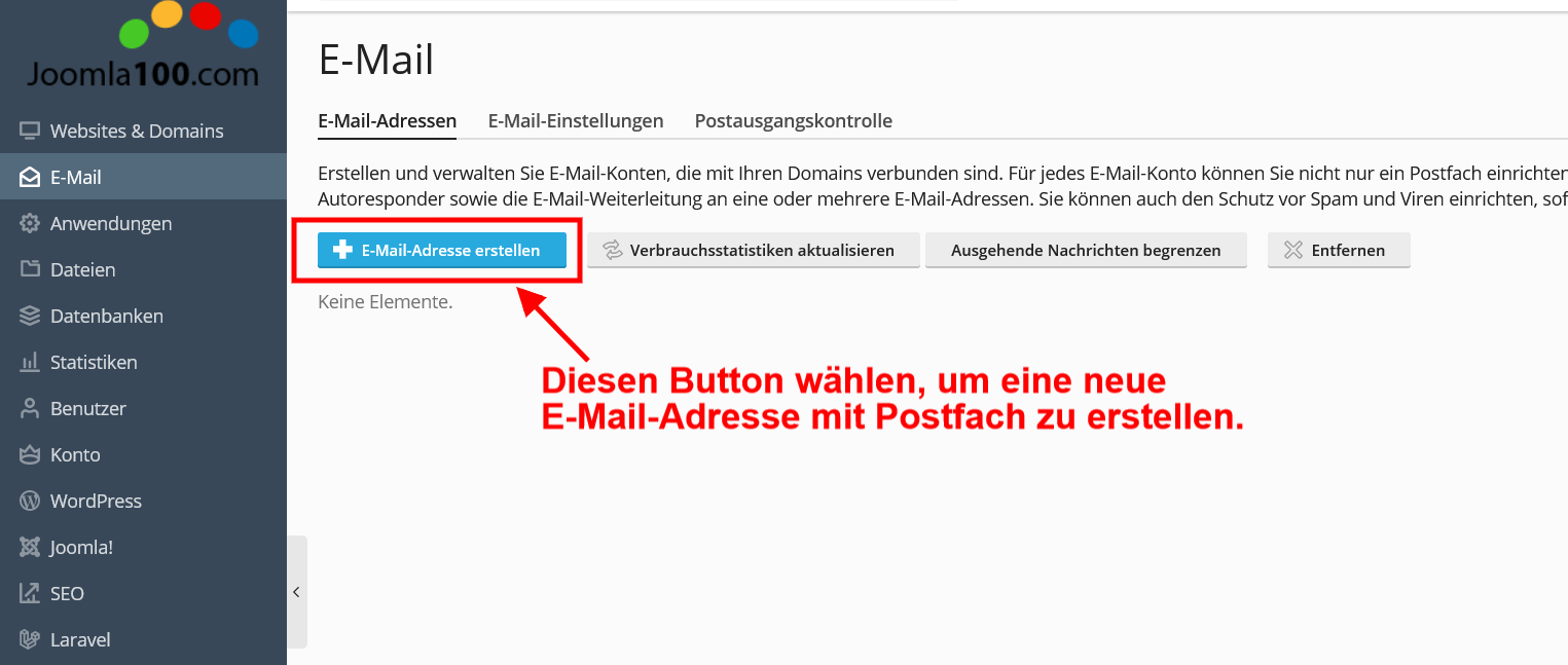 Joomla100 - Anleitung: Erstellen Ihrer Email-Adresse Joomla100 - Anleitung: Erstellen Ihrer Email-Adresse